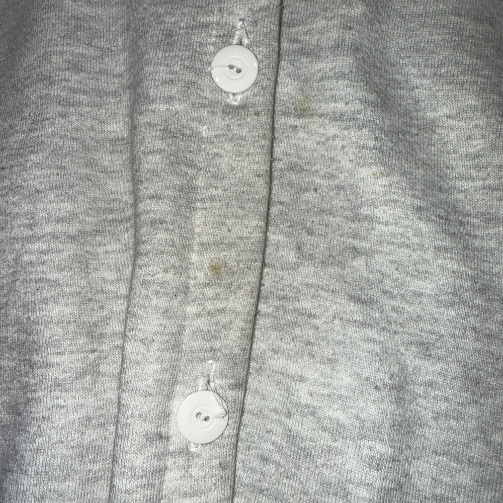 Vintage Jerzees Cardigan Sweatshirt Gray W Quilt Scarf Cape Cottage Grandma USA - Picture 8 of 13
